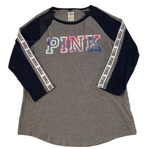 PINK Victoria’s Secret Women’s Campus Baseball 3/4 Raglan Sleeve Tee Size Medium